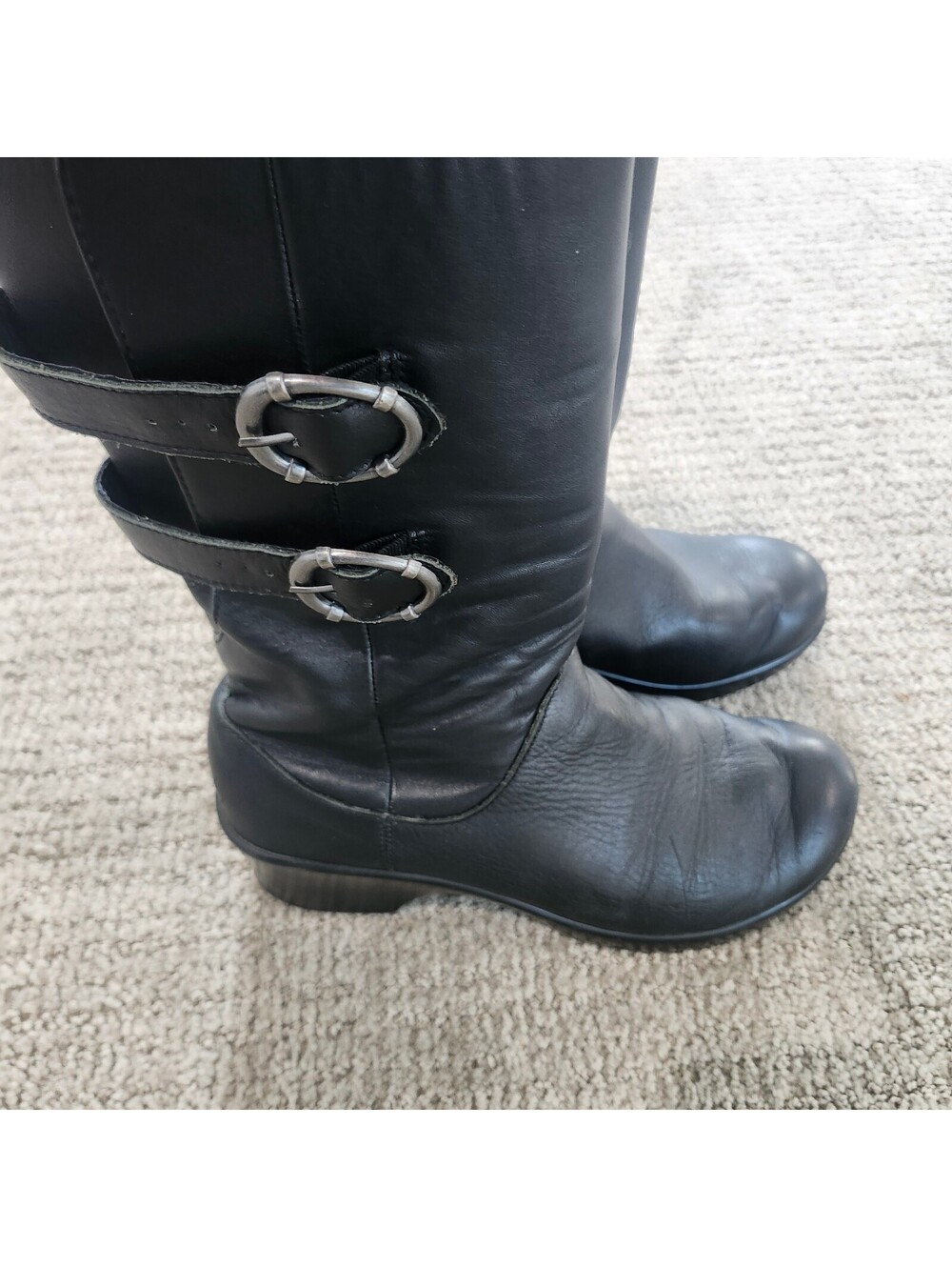Alegria Eri Black Leather Mid-Calf Boots with Buckle Straps Size 39 US 9